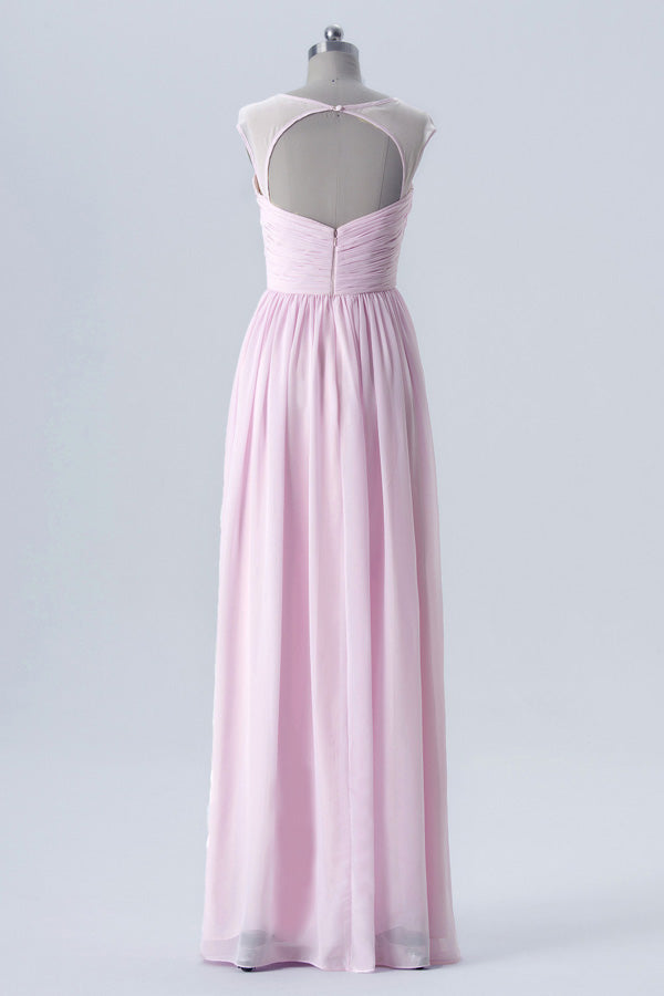 Pink Sweetheart Sheer Straps Bridesmaid Dress
