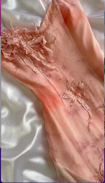 Vintage Pink Applique Chiffon Spaghetti Strap Homecoming Dress Party Dress Cocktail Dress HZ1024