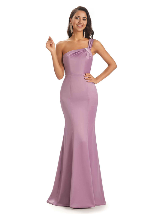 Mermaid One Shoulder Satin Floor Length formal dresses evening gown Bridesmaid Dresses