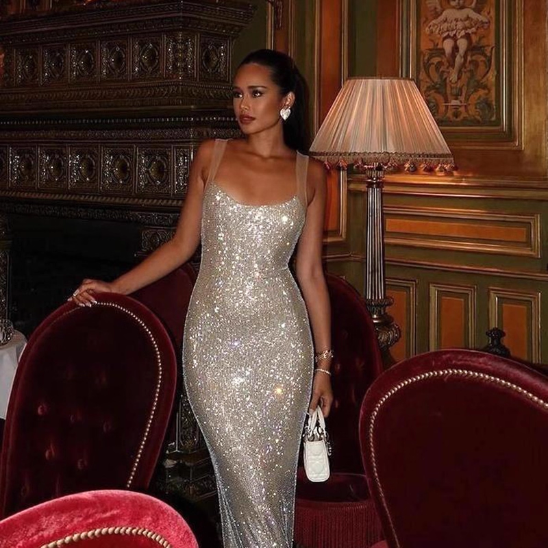 Enchanting Silvery Glittering Sequin Mermaid Long Prom Dress Evening Dress HZ1024