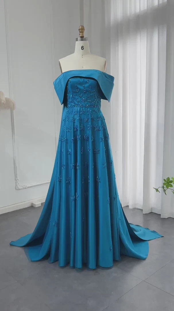 Gorgeous Sparkling Sequin Embroidery Off-the-shoulder A-Line Long Prom Dress Evening Dress HZ1024