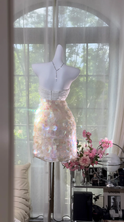 Gorgeous Princess Sequin Strapless Sheath Elegant Chiffon Homecoming Dress Evening Dress Prom Dresses HZ1024