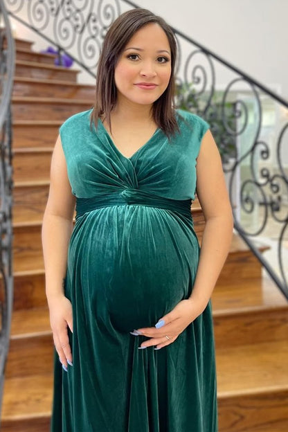 Hunter Green Velvet Sleeveless Twist Knot Long Bridesmaid Dress