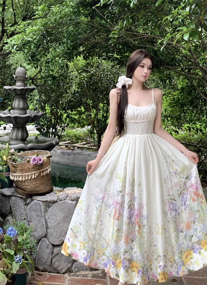 New Floral Design Simple Elegant Casual Spaghetti Strap Dress HZ1024