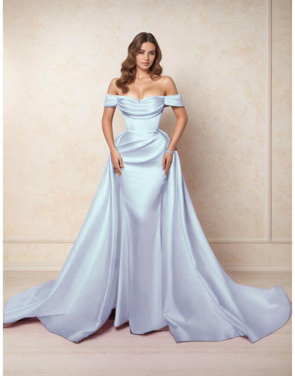 A-Line Chapel Train Satin Prom Dress CS0416