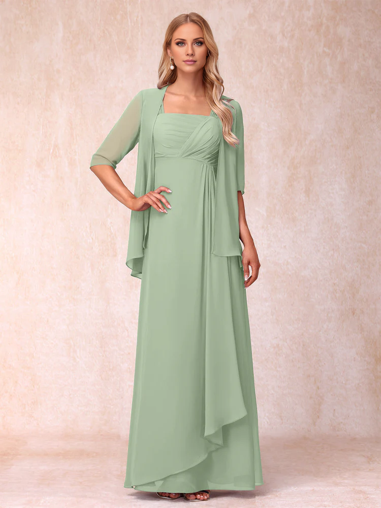 A-line princess sleeveless lotus leaf side length design mother of the bride dress