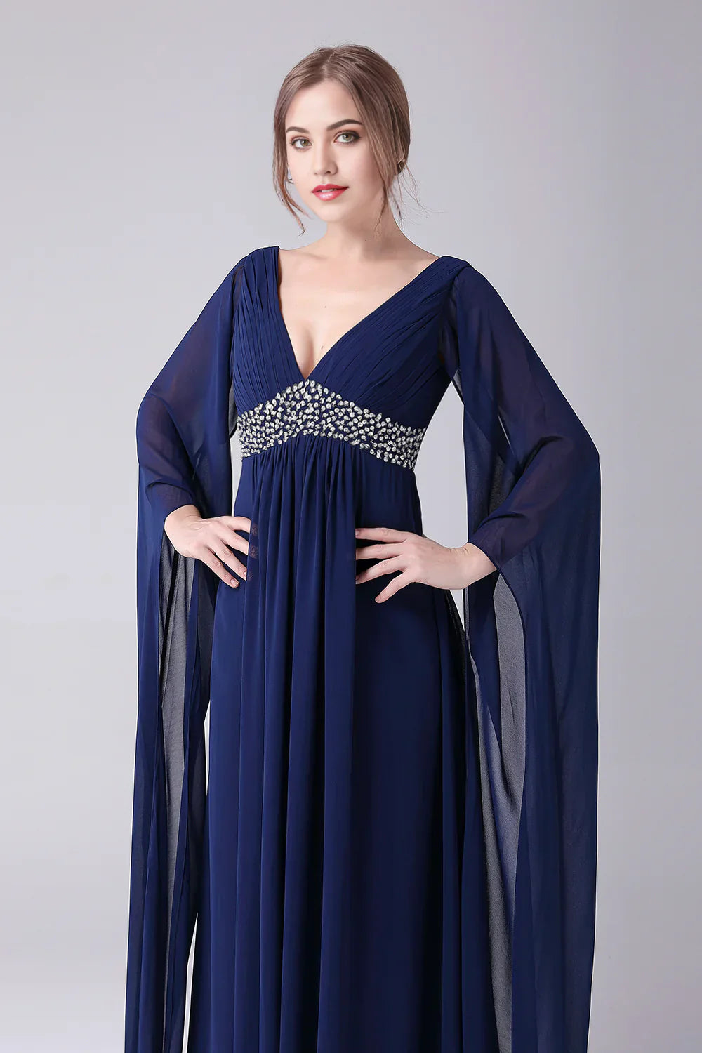A-Line V-Neck Chiffon Floor-Length Mother Of the Bride Dress With Pleated