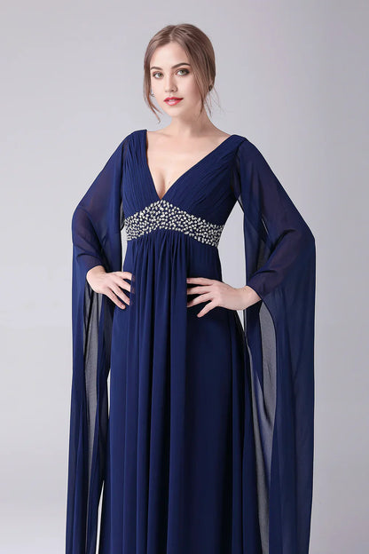 A-Line V-Neck Chiffon Floor-Length Mother Of the Bride Dress With Pleated