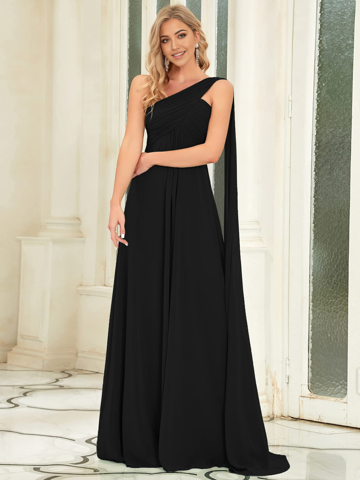 A-line One-Shoulder Empire Waist Chiffon Pleated formal dresses Bridesmaid Dresses evening gown Prom Dress