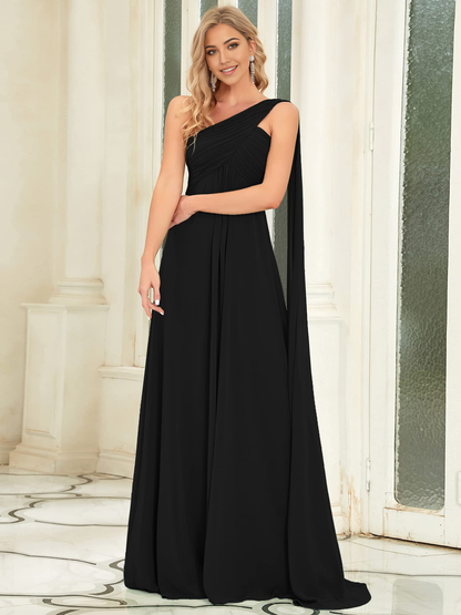 A-line One-Shoulder Empire Waist Chiffon Pleated formal dresses Bridesmaid Dresses evening gown Prom Dress