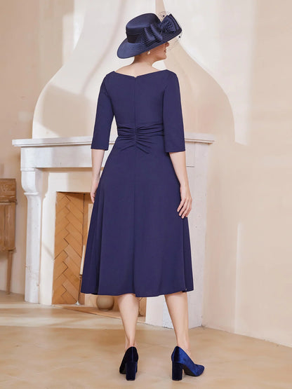 V-neck pleated A-line mother of the bride dress