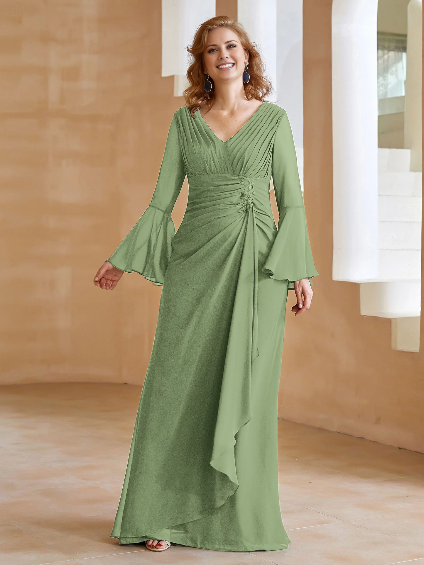 V-neck folds and mother of the bride dress