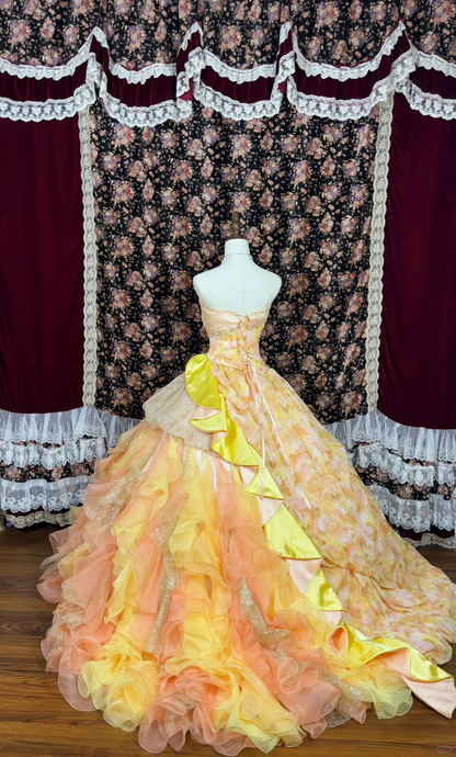 Gorgeous Floral Sweet 16 Quinceanera Strapless A-Line Floor-length Prom Dress Birthday Dress Evening Dress Ball Gown HZ1024