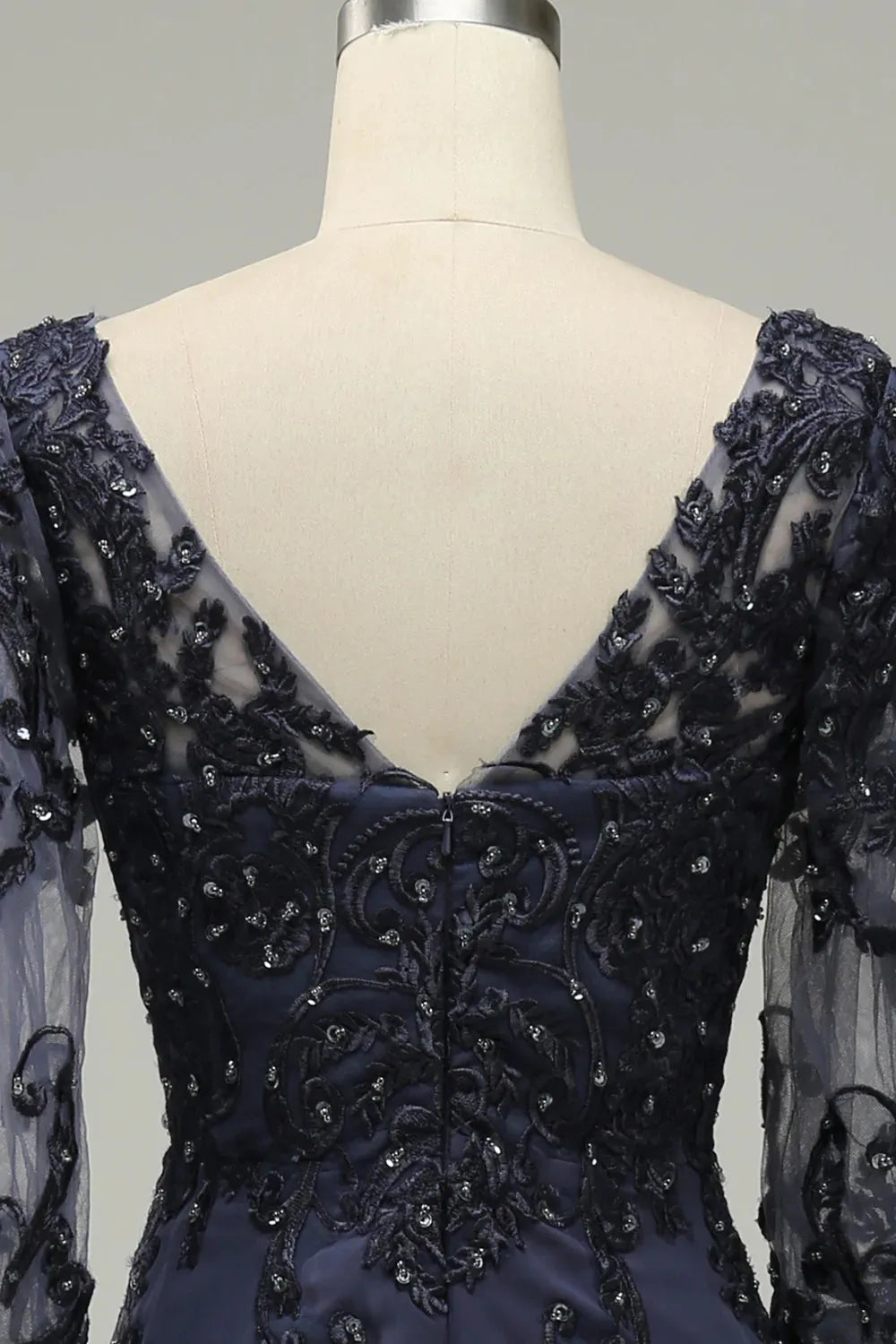 Long sleeved blue decal bride mother dress