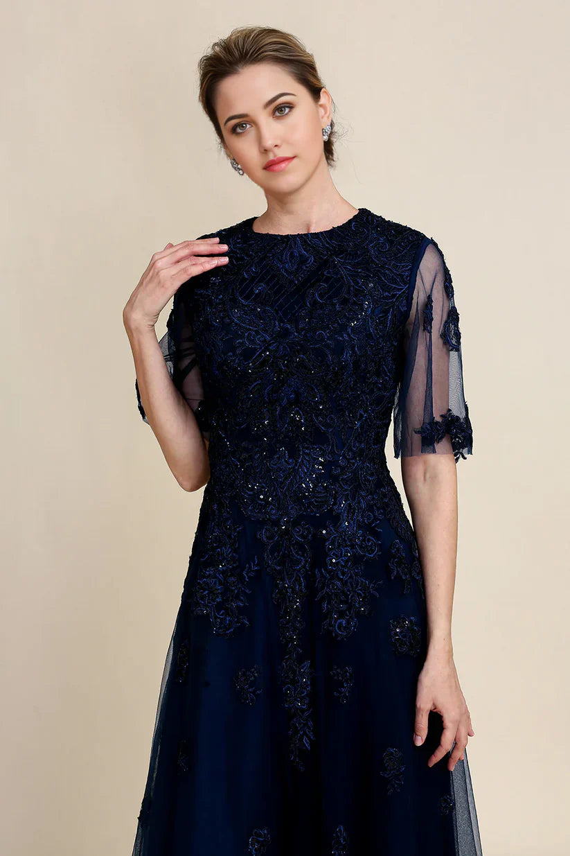 A-line Sparkly Beaded Mother of the Bride Dress with Lace
