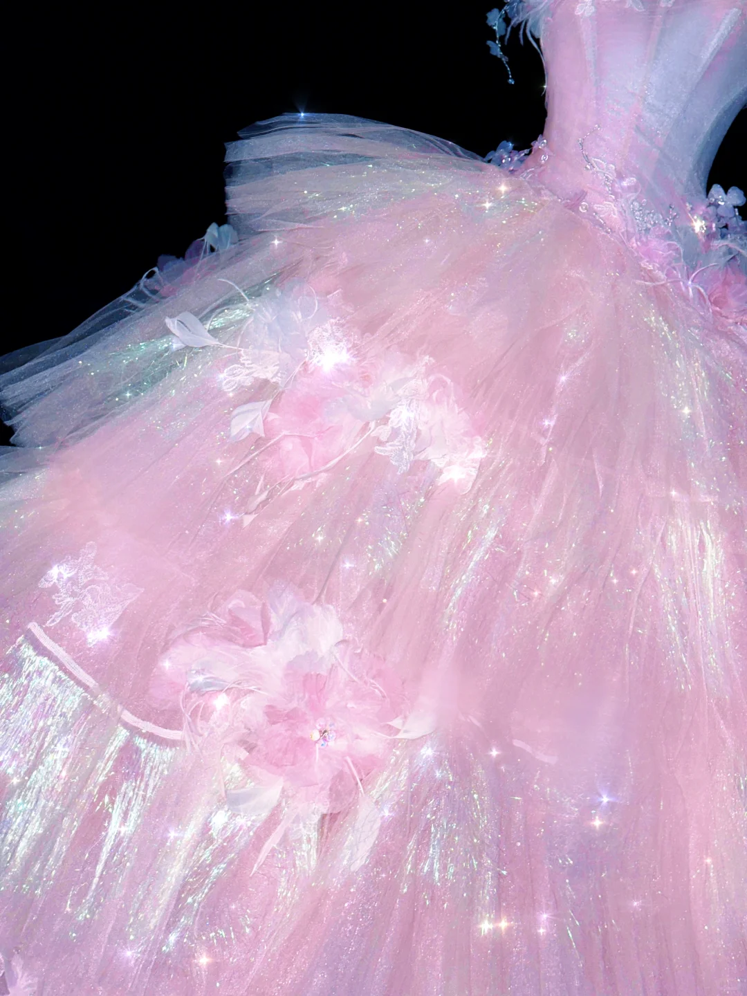 Sparkling Elegant Pink A-Line Tiered Prom Dress Evening Dress Ball Gown HZ1024