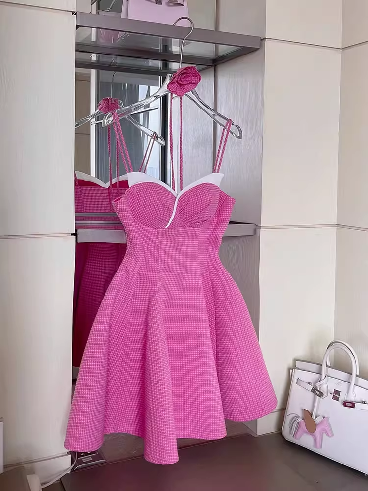 New Fashion Rose Pink Sweetheart Spaghetti Strap Design A-line Party Dresses Homecoming Dresses, HZ1024