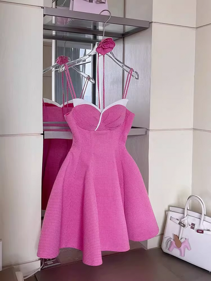 New Fashion Rose Pink Sweetheart Spaghetti Strap Design A-line Party Dresses Homecoming Dresses, HZ1024
