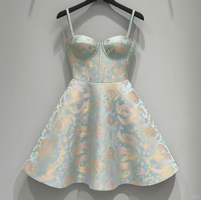 Cute Floral Sweetheart Spaghetti Strap Design Satin Party Dress Homecoming Dress HZ1024