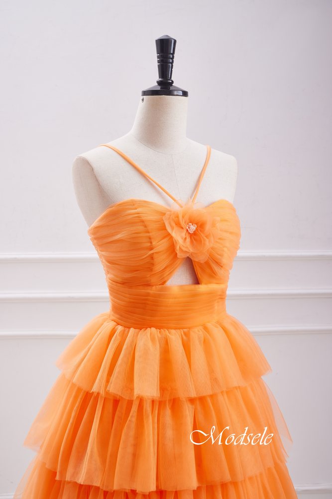 Halter Orange Layers  A-line Homecoming Dress