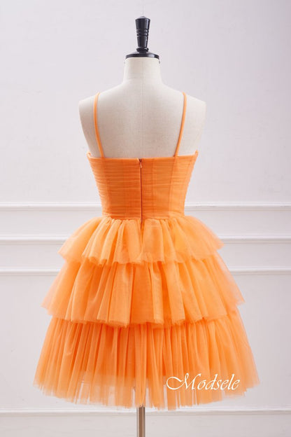 Halter Orange Layers  A-line Homecoming Dress
