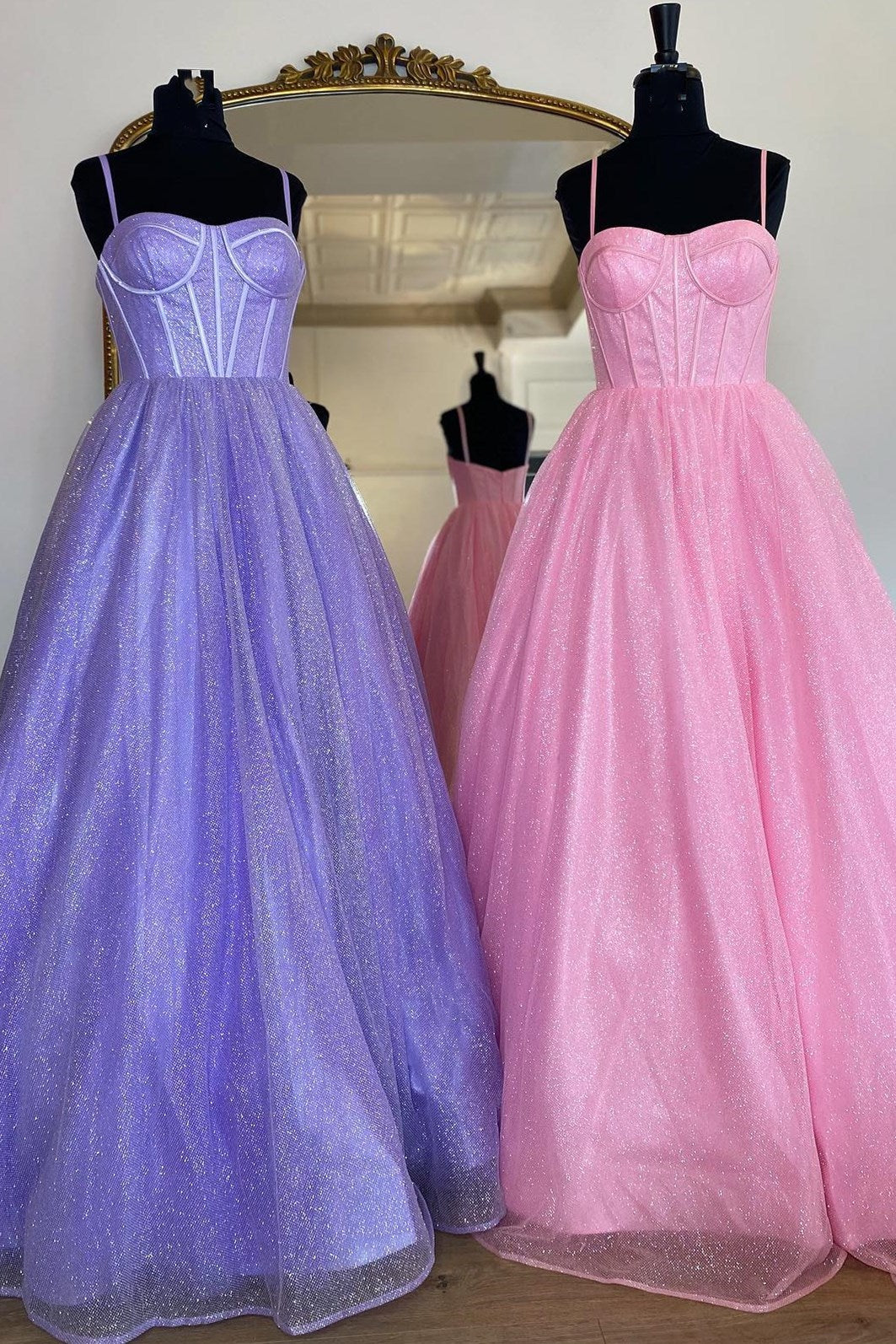 Shiny Princess A-Line Straps Long Prom Dress
