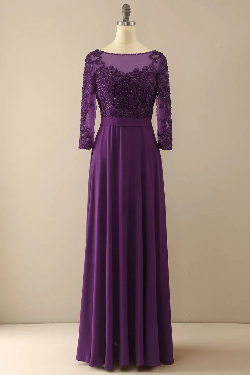 A-line Illusion Sleeves Mother of the Bride Dress