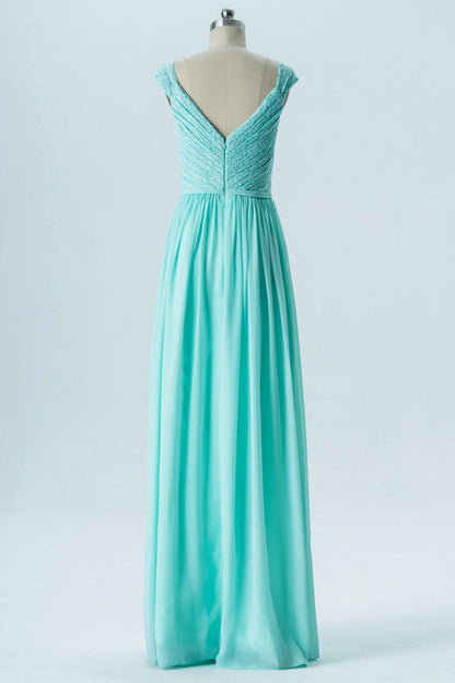 Aqua Blue Sweetheart Cap Sleeve Bridesmaid Dress