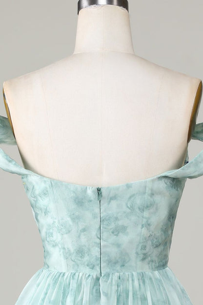 New Fashion Light Green Floral Design A-line Off-the-shoulder Homecoming Dress HZ1024