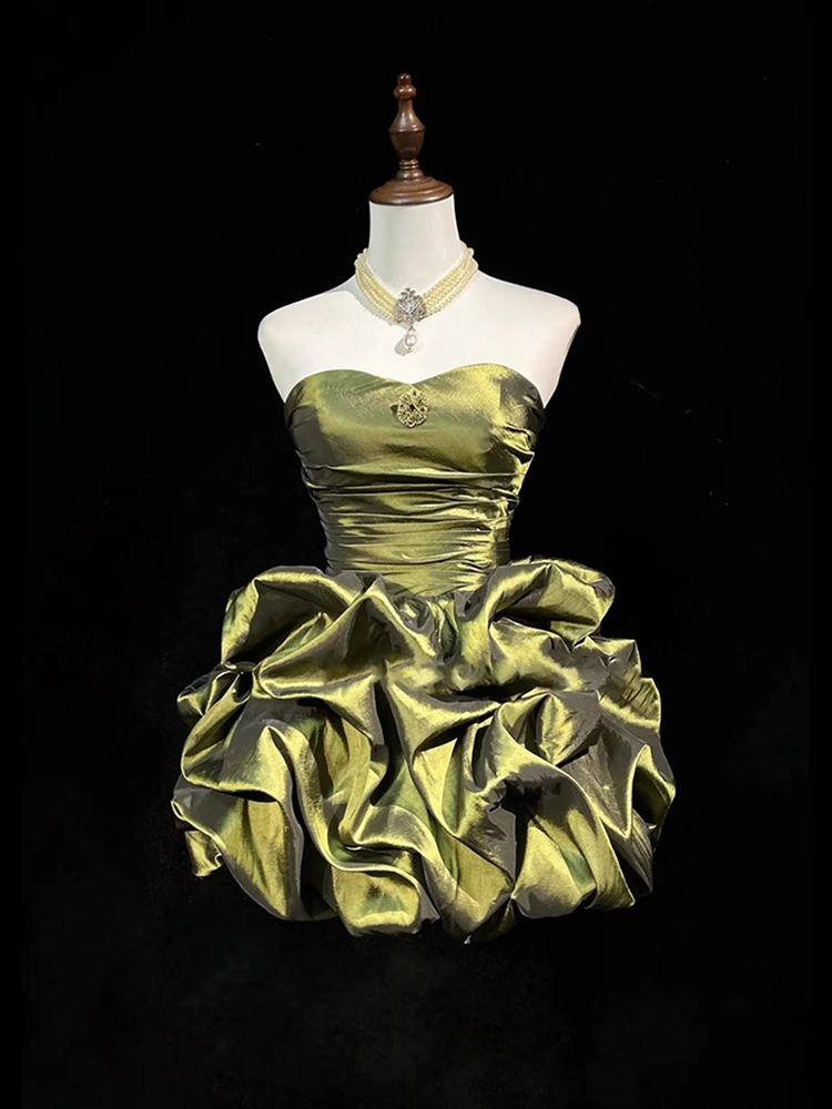 Vintage Sweetheart A-Line Homecoming Dress Ruffle Strapless Party Dress Short Cocktail Dress HZ1024