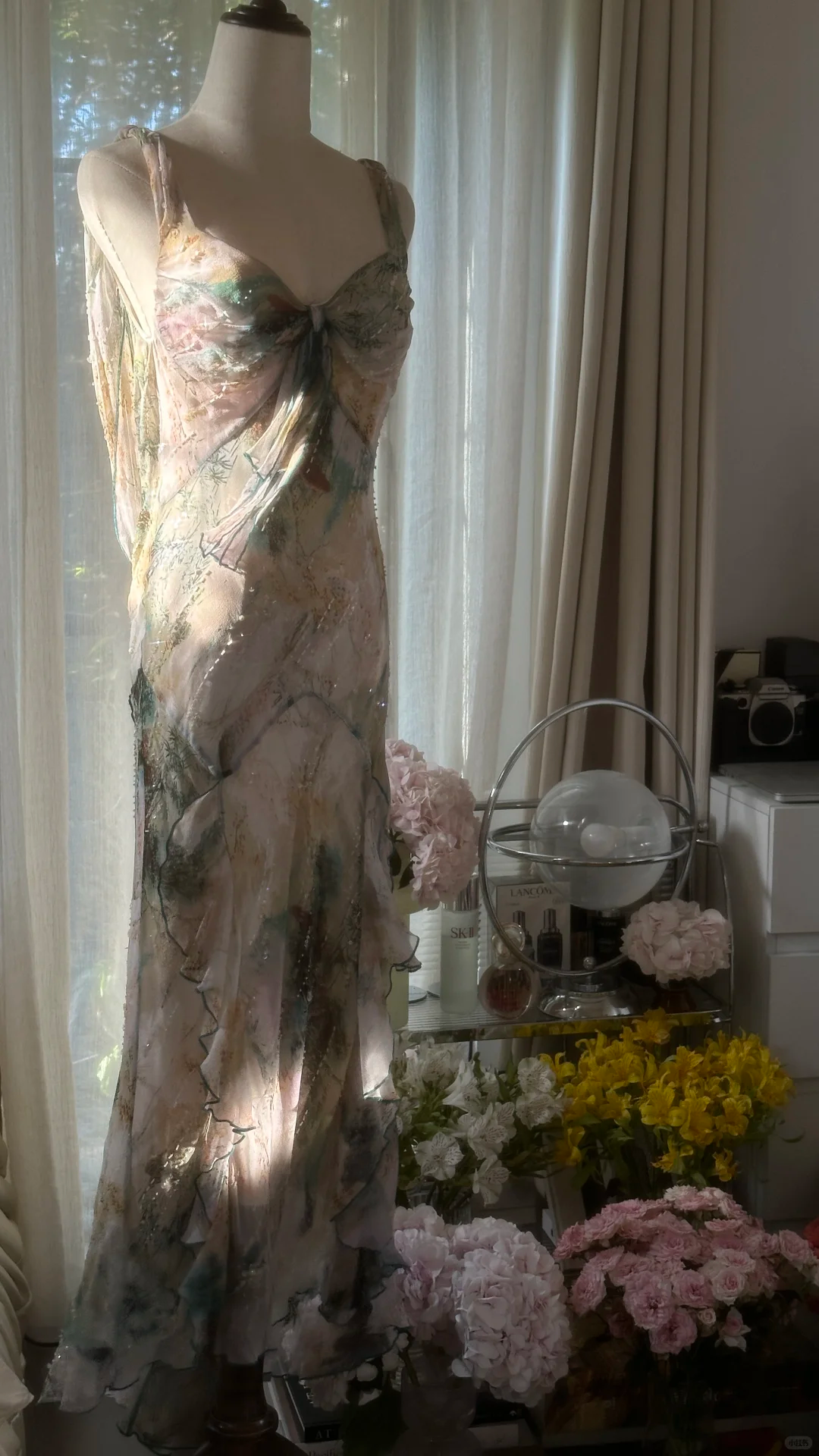 Vintage Sparkling Spaghetti Strap Backless Sweetheart Design Romantic Chiffon Evening Dress Prom Dress HZ1024