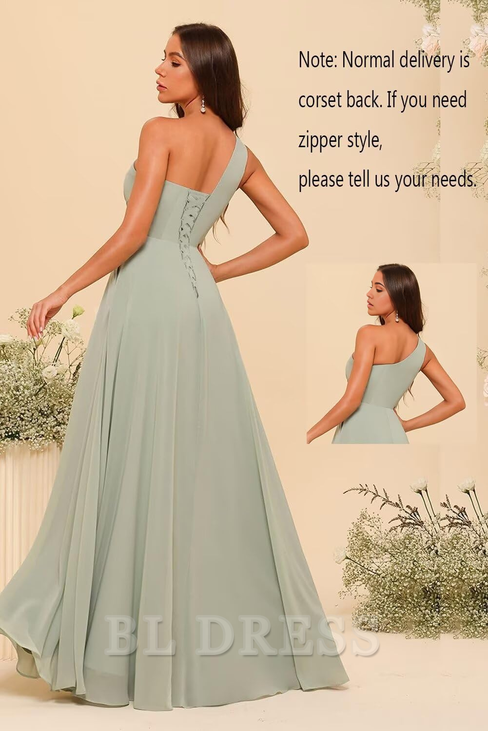 A Line One Shoulder Raseal Chiffon formal dresses Bridesmaid Dresses evening gown Prom Dress with Pleated