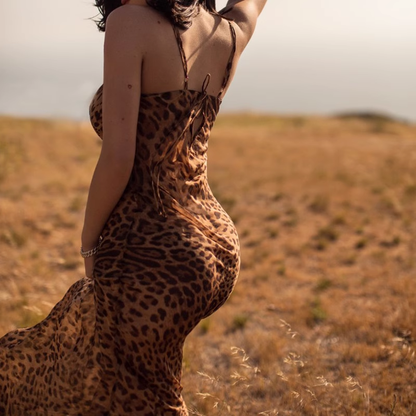 New Fashion Leopard Print Design A-line Spaghetti Strap Women Party Dress HZ1024