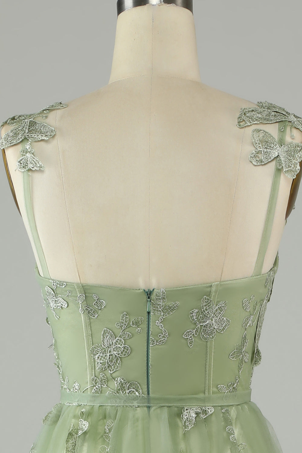 A Line Square Neck Corset Prom Dress with 3D Butterflies Floor Length Charming Evening Party Dress