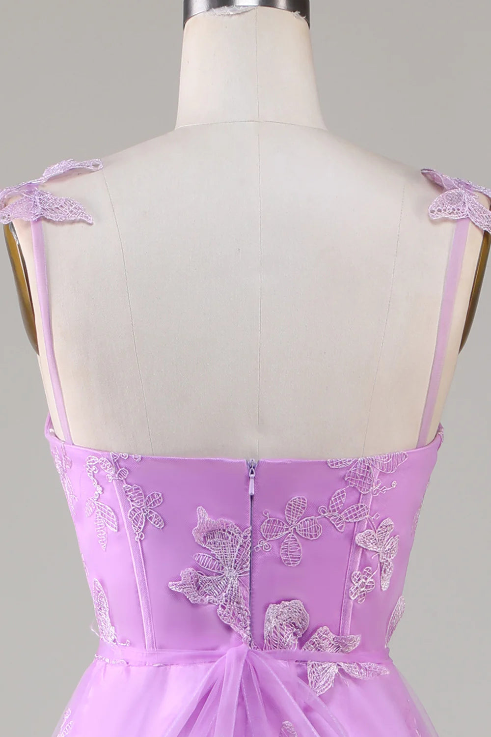 A Line Square Neck Corset Prom Dress with 3D Butterflies Floor Length Charming Evening Party Dress