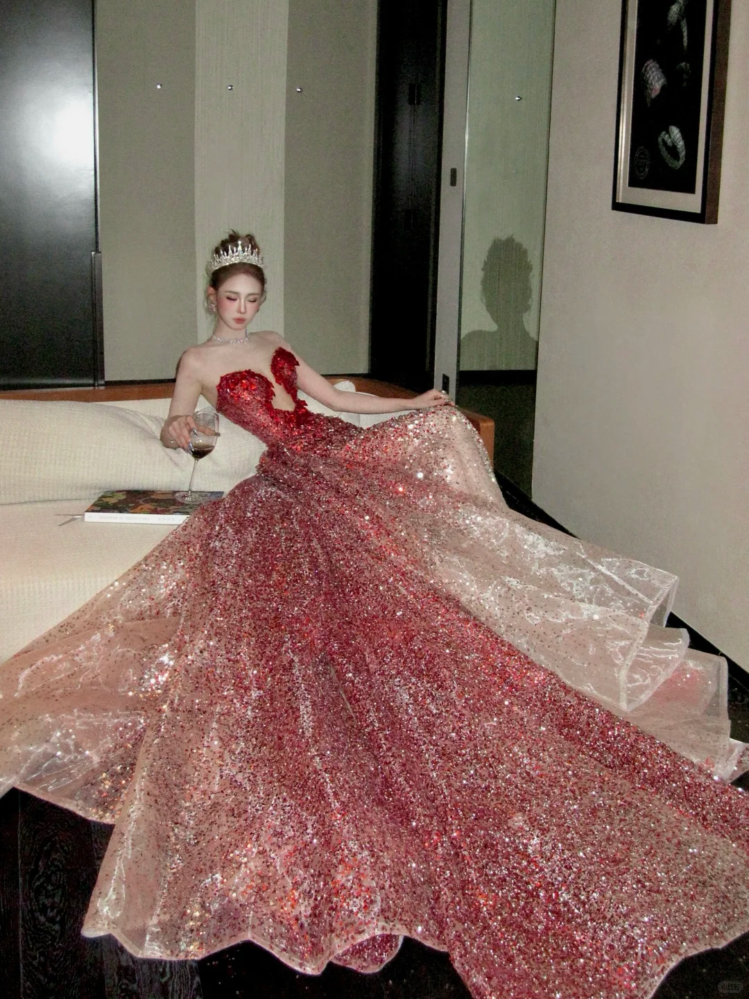 Vintage Gradient Red Sweetheart Strapless Mermaid Design Sexy Prom Dress Evening Dress HZ1024
