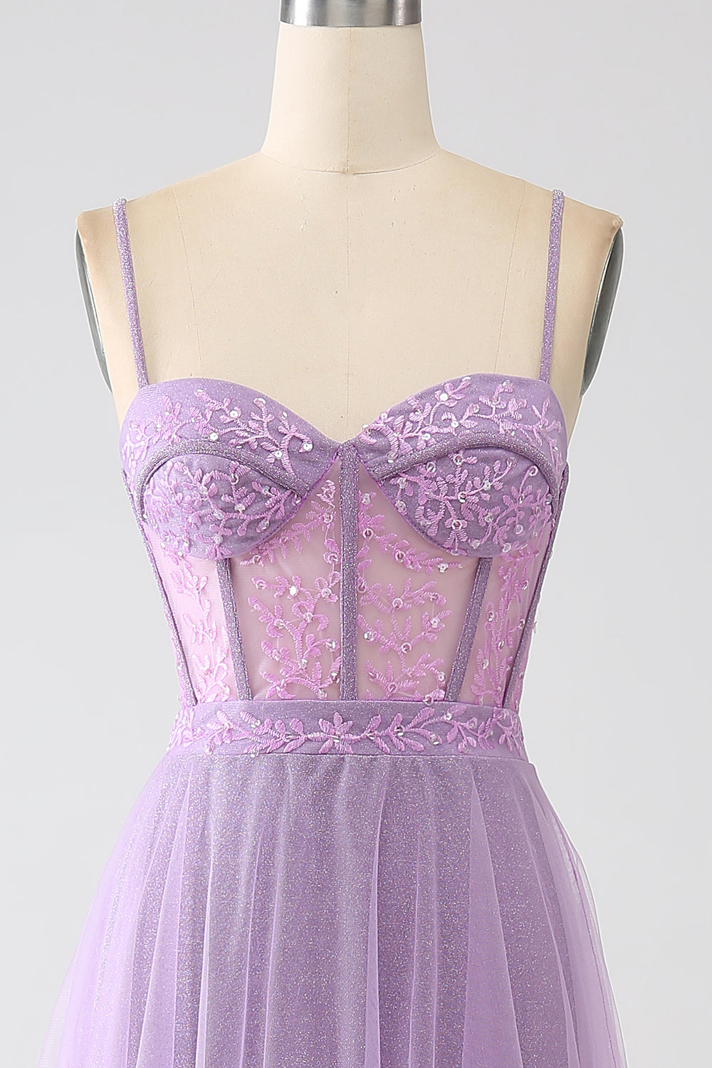 A-Line Lilac Spaghetti Straps Long Corset Prom Dress Floor Length