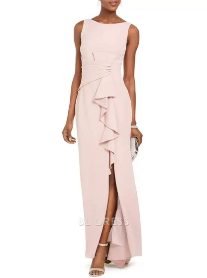 Sheath Bateau Neck Sleeveless Pleated Wedding Guest Dresses Mother of the Bride Dresse