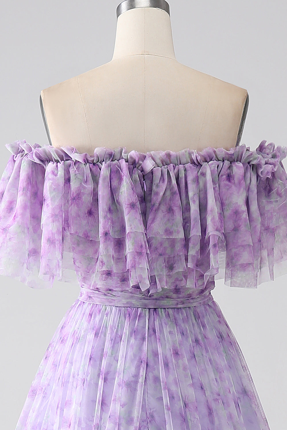 A-Line Off the Shoulder Floral Long Prom Dress With Ruffles Beautiful