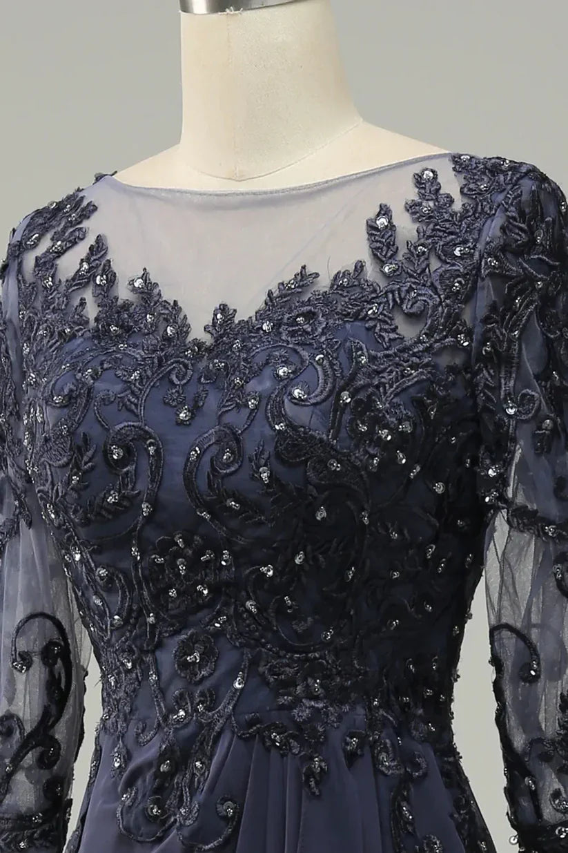 A-line Long Sleeves Mother of Bride Dress with Appliques
