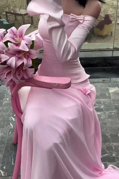 Elegant Pink Off Shoulder Sheath Long Party Dress Lovely Birthday Outfits Prom Dress, HZ0319