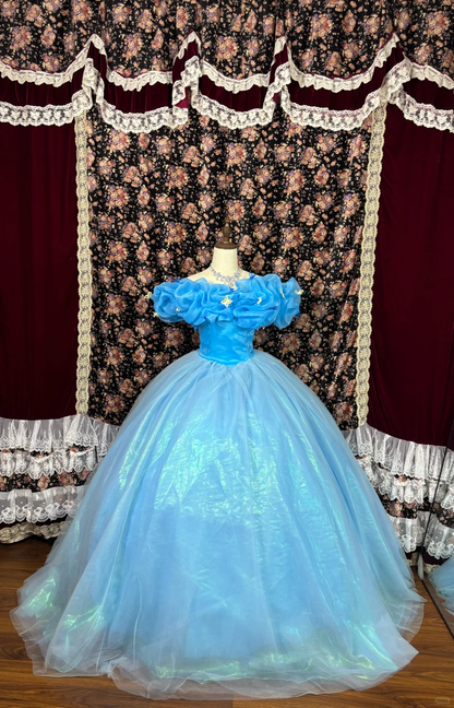 Retro Blue Off-the-shoulder A-Line Tulle Quinceanera Dresses Sweet 18 Birthday Ball Gowns, HZ0319