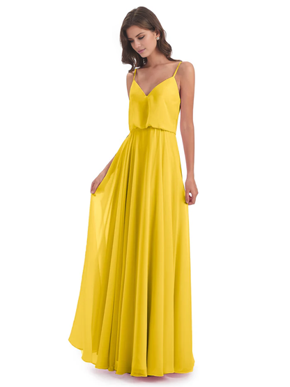 Simple slim shoulder chiffon and floor length bridesmaid dress