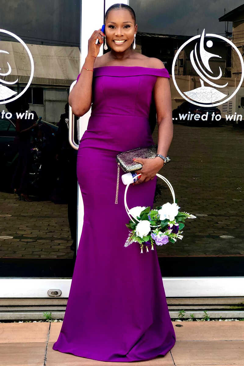 Purple Off-the-Shoulder Mermaid Long Bridesmaid Dress