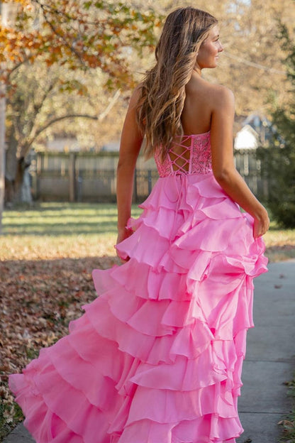 Royal Blue Chiffon Sweetheart Ruffle Tiered Long Prom Dress