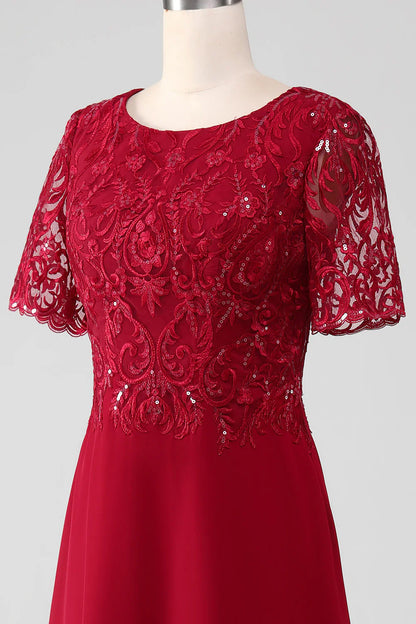 A Line Round Neck Sparkly Sequin Mother of Bride Dress With Appliques