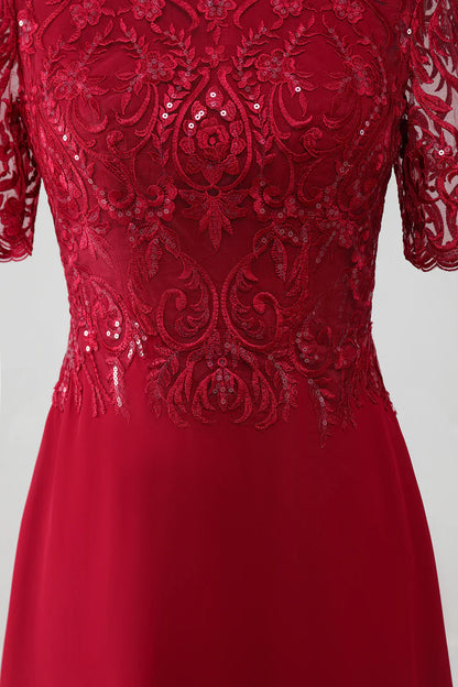 A Line Round Neck Sparkly Sequin Mother of Bride Dress With Appliques