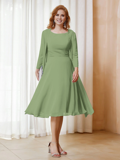 Folded chiffon dress paired with jacket mother of the bride dress
