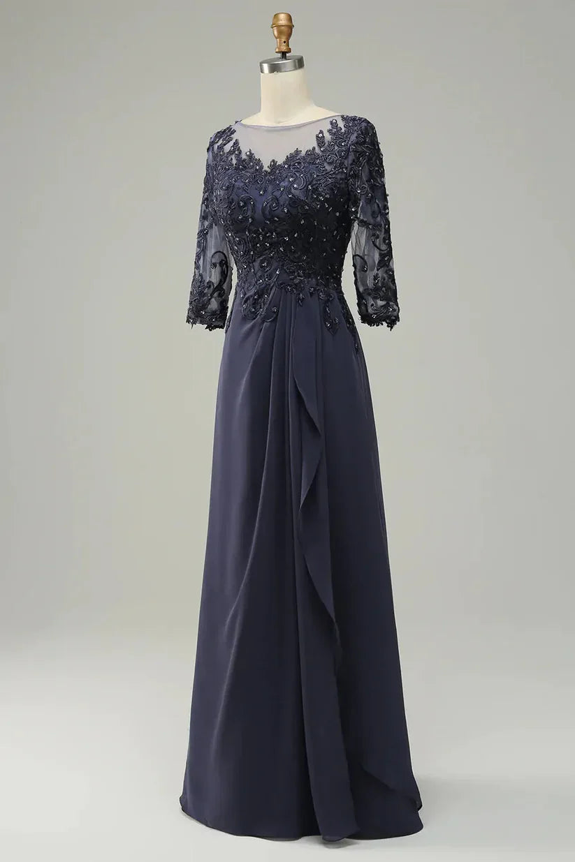 A-line Long Sleeves Mother of Bride Dress with Appliques