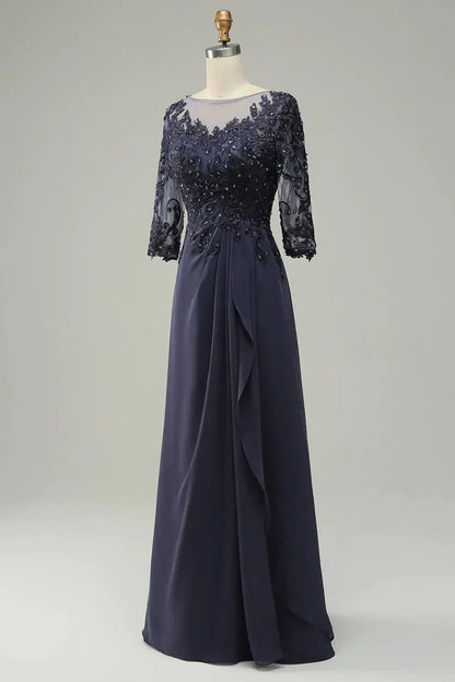 A-line Long Sleeves Mother of Bride Dress with Appliques